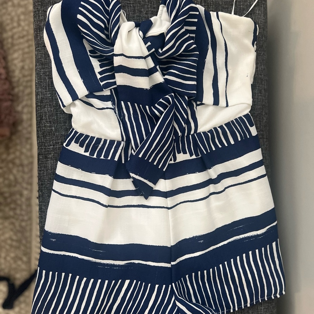 Navy and White Striped romper